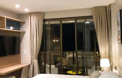 Imagem: O apartamento possui 1 Dormitório, 1 Banheiro, 1 Vaga na garagem