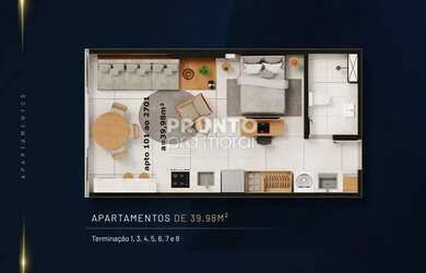 Imagem: O studio possui 1 Dormitório, 1 Banheiro, 1 Vaga na garagem