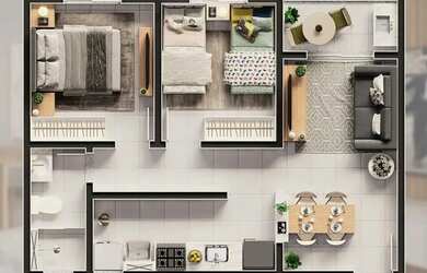 Imagem: O apartamento possui 2 Dormitórios, 1 Banheiro, 1 Vaga na garagem