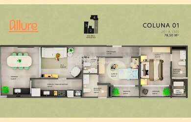 Imagem 6: Allure Residence. 59m² de Área, 2 Vagas na garageme2 Dormitórios