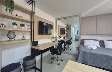 Imagem: O apartamento possui 1 Dormitório, 1 Banheiro, 1 Vaga na garagem