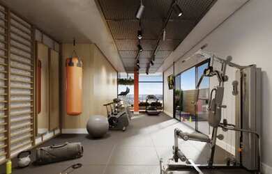 Imagem: O apartamento possui 1 Dormitório, 1 Banheiro, 1 Vaga na garagem