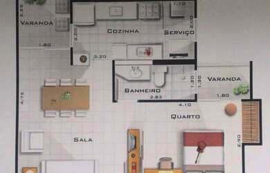 Imagem: O apartamento possui 1 Dormitório, 2 Banheiros, 1 Vaga na garagem