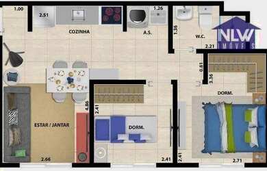 Imagem: O apartamento possui 2 Dormitórios, 1 Banheiro e 40m² de Área