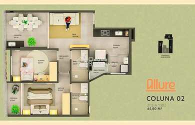 Imagem 7: Allure Residence. 59m² de Área, 2 Vagas na garageme2 Dormitórios