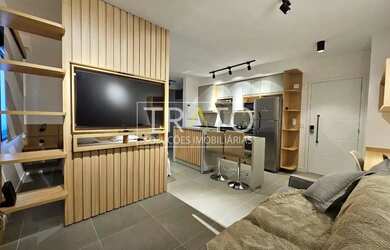 Imagem: O apartamento possui 1 Dormitório, 1 Banheiro, 1 Vaga na garagem