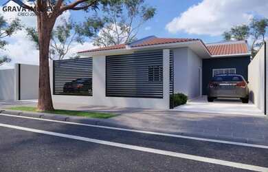 Imagem: A casa possui 3 Dormitórios, 1 Banheiro, 2 Vagas na garagem