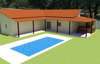 Imagem 2: Moradia em Atibaia Casa na planta com piscina e área gourmet