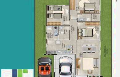 Imagem: A casa possui 3 Dormitórios, 2 Banheiros, 2 Vagas na garagem