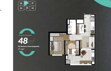 Imagem: O apartamento possui 2 Dormitórios, 2 Banheiros, 1 Vaga na