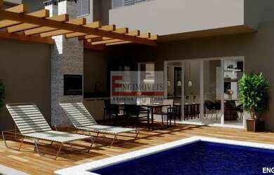 Imagem: A casa em condomínio possui 4 Dormitórios, 4 Banheiros e 180m²