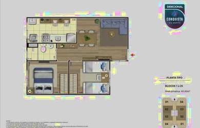 Imagem: O apartamento possui 2 Dormitórios, 1 Banheiro, 40m² de Área