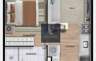 Imagem: O apartamento possui 1 Dormitório, 1 Banheiro, 25m² de Área