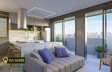 Imagem: O apartamento possui 1 Dormitório, 1 Banheiro, 2 Vagas na garagem