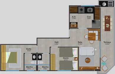 Imagem 2: Apto de 2 dorm c/ 1 SUITE, 1 VAGA, VARANDA, 67 m? de area util. Bairro: Canto do Forte