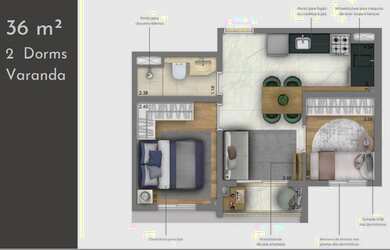 Imagem 12: Apartamento 36m² , 2 dormitórios, varanda a 3 minutos do metrô