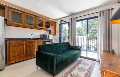 Imagem: O apartamento possui 1 Dormitório, 1 Banheiro, 1 Vaga na garagem