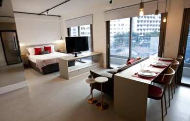 Imagem: O studio possui 1 Dormitório, 1 Banheiro, 1 Vaga na garagem