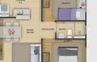 Imagem: O apartamento possui 2 Dormitórios, 1 Banheiro, 1 Vaga na garagem