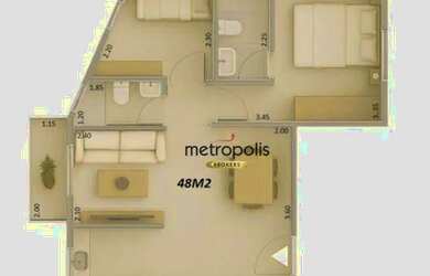 Imagem: O apartamento possui 2 Dormitórios, 2 Banheiros, 1 Vaga na