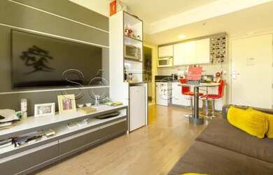 Imagem: O apartamento possui 1 Dormitório, 1 Banheiro, 1 Vaga na garagem