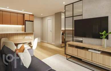 Imagem: O apartamento possui 1 Dormitório, 1 Banheiro, 1 Vaga na garagem