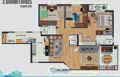 Imagem: O apartamento possui 3 Dormitórios, 2 Banheiros, 1 Vaga na