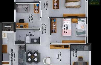 Imagem: O apartamento possui 3 Dormitórios, 2 Banheiros, 2 Vagas na