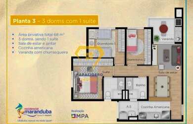 Imagem: O apartamento possui 3 Dormitórios, 2 Banheiros, 1 Vaga na