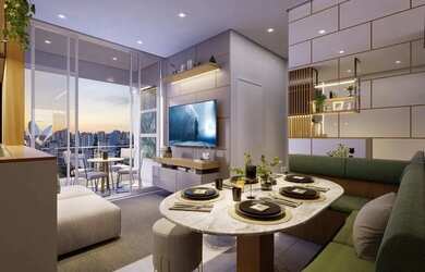 Imagem: O apartamento possui 1 Dormitório, 1 Banheiro, 1 Vaga na garagem