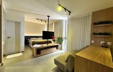 Imagem: O apartamento possui 1 Dormitório, 1 Banheiro, 1 Vaga na garagem