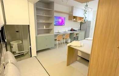 Imagem 4: Studio de 1 quarto, mobiliado, com varanda, linda vista e ótima estrutura no prédio. Perto