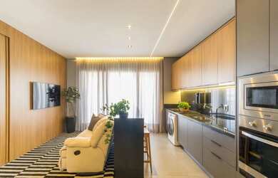 Imagem: O apartamento possui 1 Dormitório, 2 Banheiros, 1 Vaga na garagem