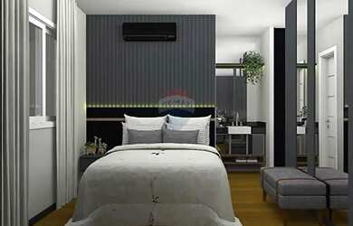 Imagem: O apartamento possui 1 Dormitório, 1 Banheiro, 1 Vaga na garagem