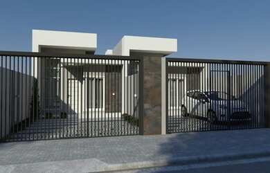 Imagem: A casa possui 3 Dormitórios, 1 Banheiro, 2 Vagas na garagem