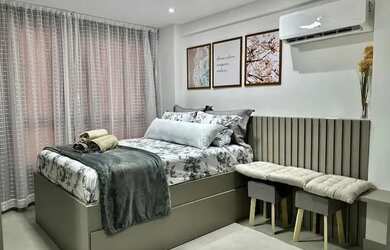 Imagem: O apartamento possui 1 Dormitório, 1 Banheiro, 1 Vaga na garagem