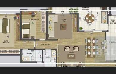 Imagem: O apartamento possui 2 Dormitórios, 2 Banheiros, 1 Vaga na