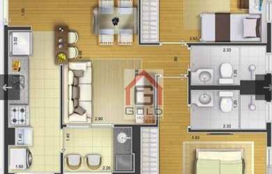 Imagem: O apartamento possui 2 Dormitórios, 2 Banheiros, 2 Vagas na