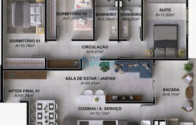 Imagem 2: Apartamento 3 dormitórios 1 Suíte , 91m², 2 Vagas, Pagani, Palhoça,...