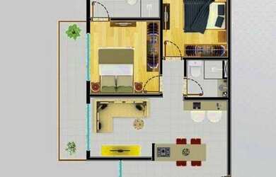Imagem: O apartamento possui 2 Dormitórios, 1 Banheiro, 1 Vaga na garagem