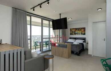 Imagem: O apartamento possui 1 Dormitório, 1 Banheiro, 1 Vaga na garagem