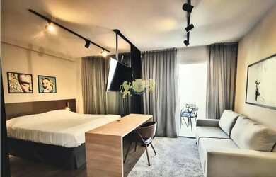 Imagem: O apartamento possui 1 Dormitório, 1 Banheiro, 1 Vaga na garagem