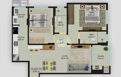 Imagem 16: Apartamento à venda, 75 m² por R$ 394.680,00 - Barreiros - São José/SC