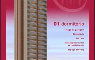 Imagem: O apartamento possui 1 Dormitório, 1 Banheiro, 1 Vaga na garagem