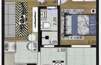 Imagem: O apartamento possui 1 Dormitório, 1 Banheiro, 26m² de Área