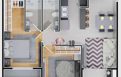 Imagem: O apartamento possui 2 Dormitórios, 1 Banheiro, 1 Vaga na garagem