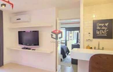 Imagem: O apartamento possui 1 Dormitório, 1 Banheiro, 1 Vaga na garagem