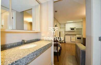 Imagem: O apartamento possui 1 Dormitório, 1 Banheiro, 1 Vaga na garagem