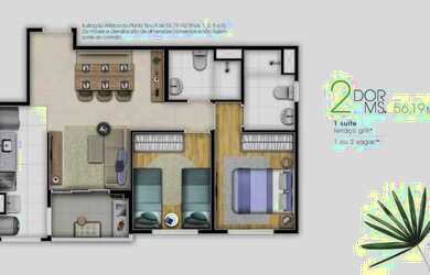 Imagem: O apartamento possui 2 Dormitórios, 2 Banheiros, 1 Vaga na