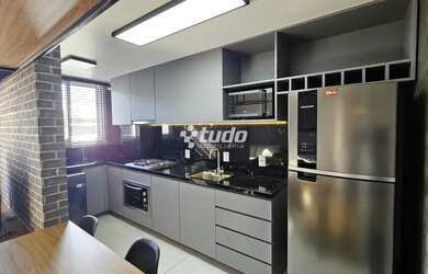 Imagem: O apartamento possui 1 Dormitório, 1 Banheiro, 1 Vaga na garagem